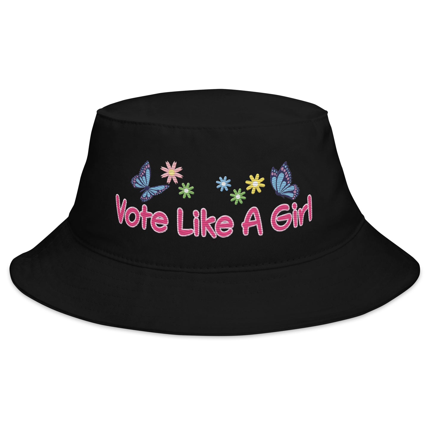 • Embroidered Bucket Hat in Cotton, 'Vote Like A Girl'