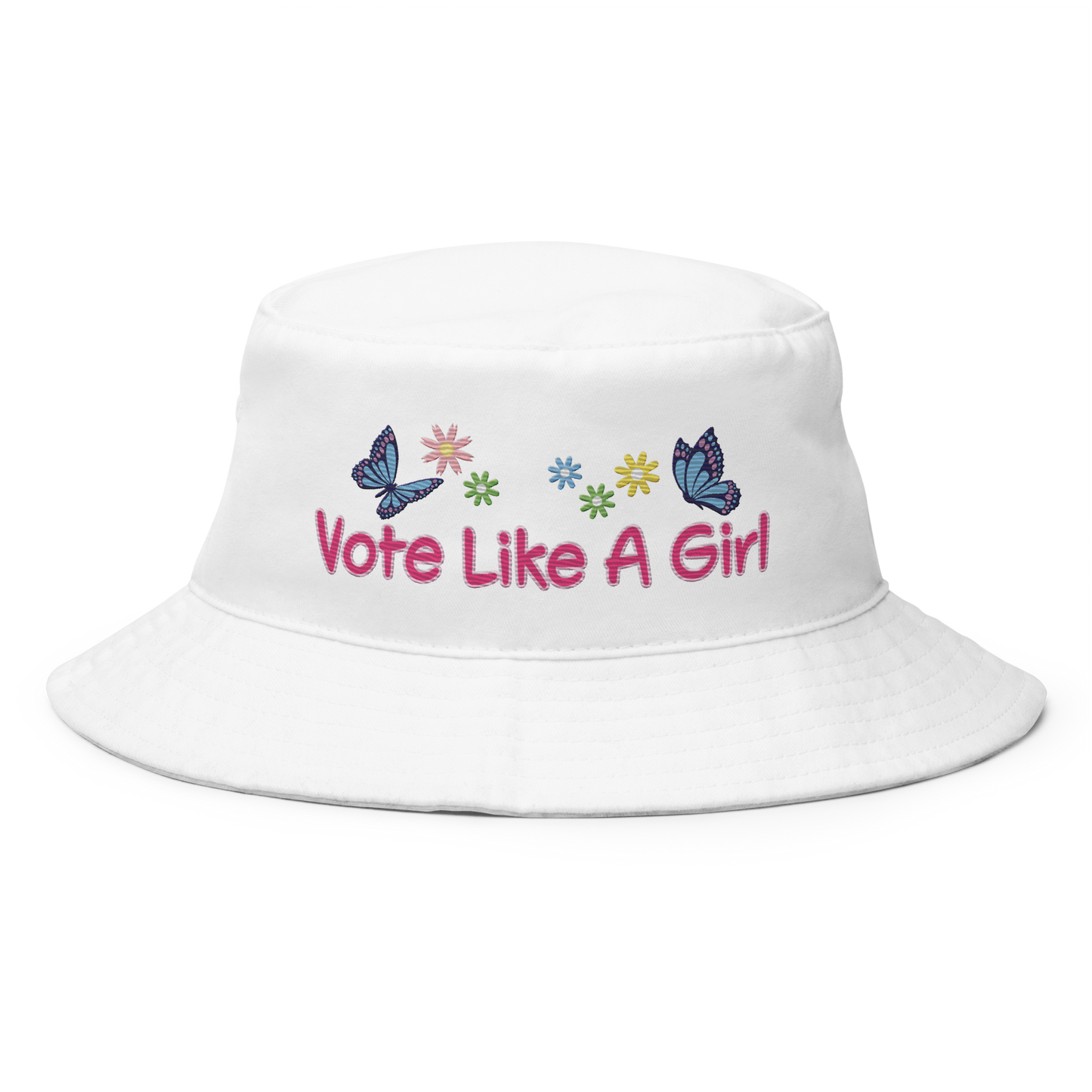 • Embroidered Bucket Hat in Cotton, 'Vote Like A Girl'