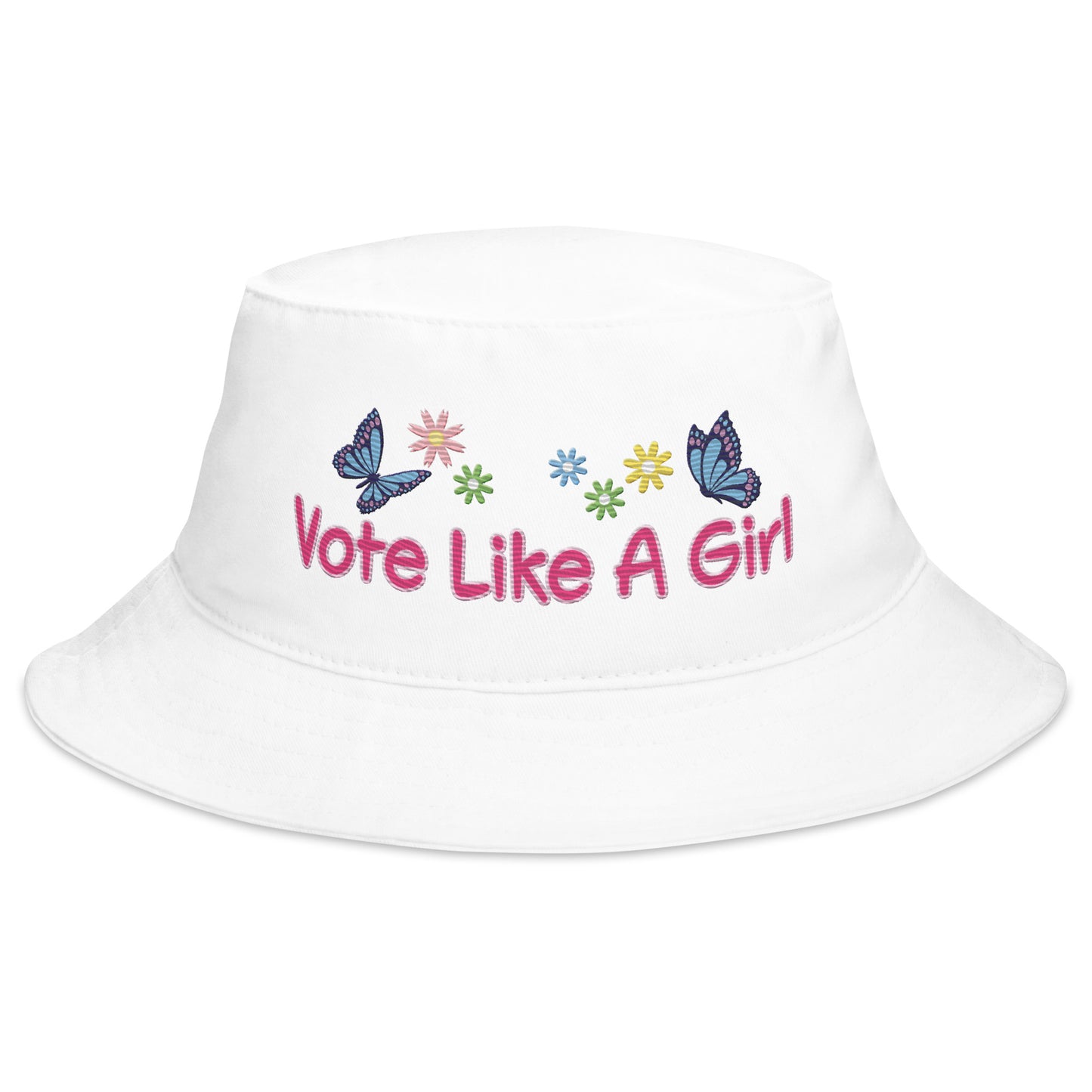 • Embroidered Bucket Hat in Cotton, 'Vote Like A Girl'