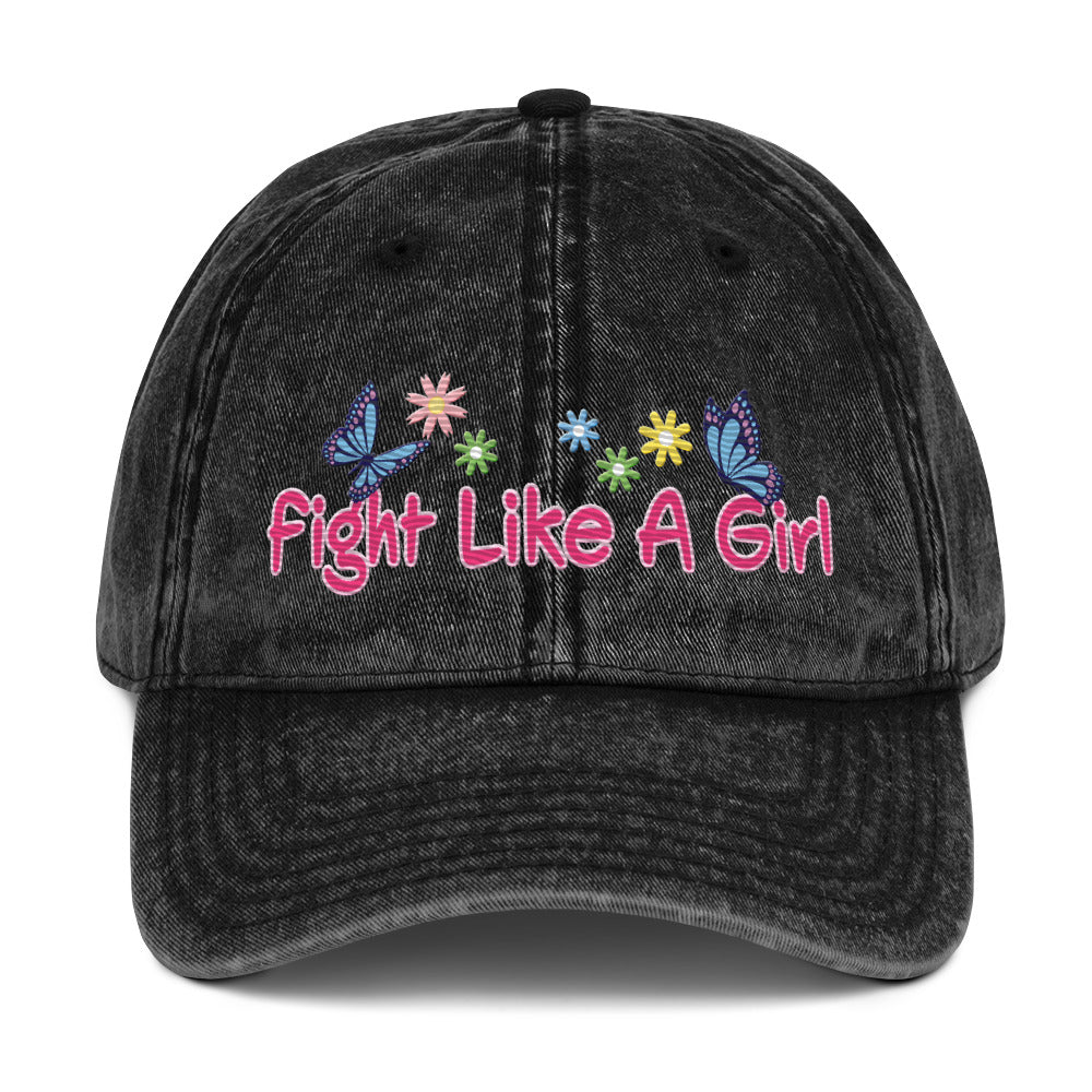 • Embroidered Vintage Cotton Twill Cap 'Fight Like A Girl'