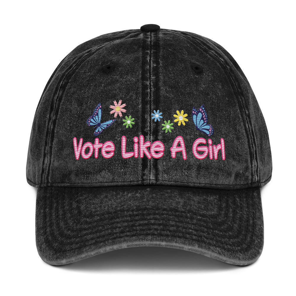 • Embroidered Vintage Cotton Twill Cap 'Fight Like A Girl'