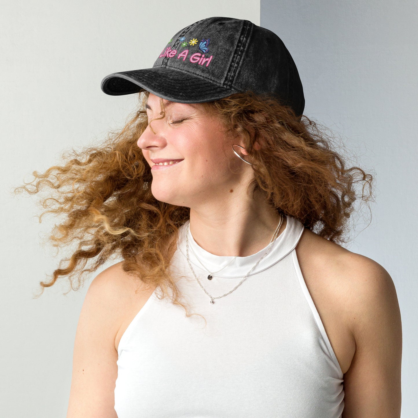 • Embroidered Vintage Cotton Twill Cap 'Fight Like A Girl'