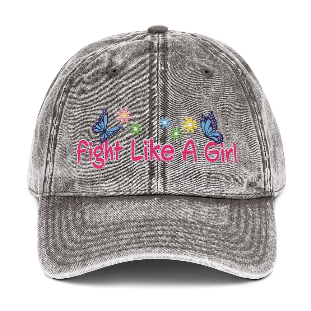 • Embroidered Vintage Cotton Twill Cap 'Fight Like A Girl'