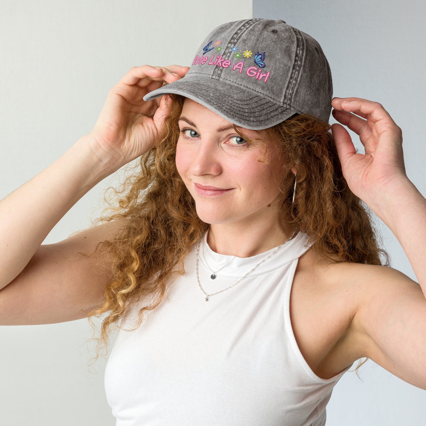 • Embroidered Vintage Cotton Twill Cap 'Fight Like A Girl'