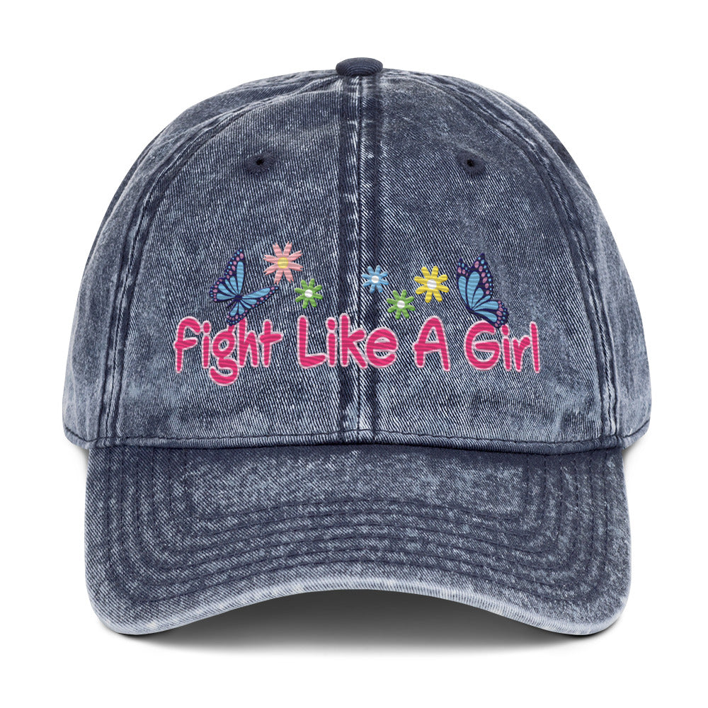 • Embroidered Vintage Cotton Twill Cap 'Fight Like A Girl'
