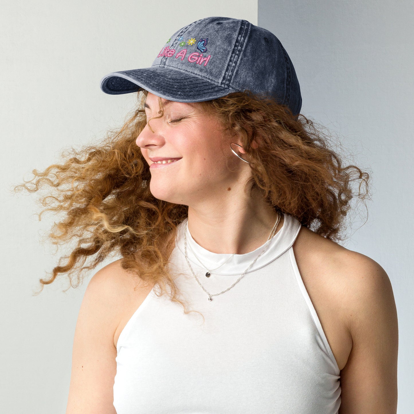 • Embroidered Vintage Cotton Twill Cap 'Fight Like A Girl'