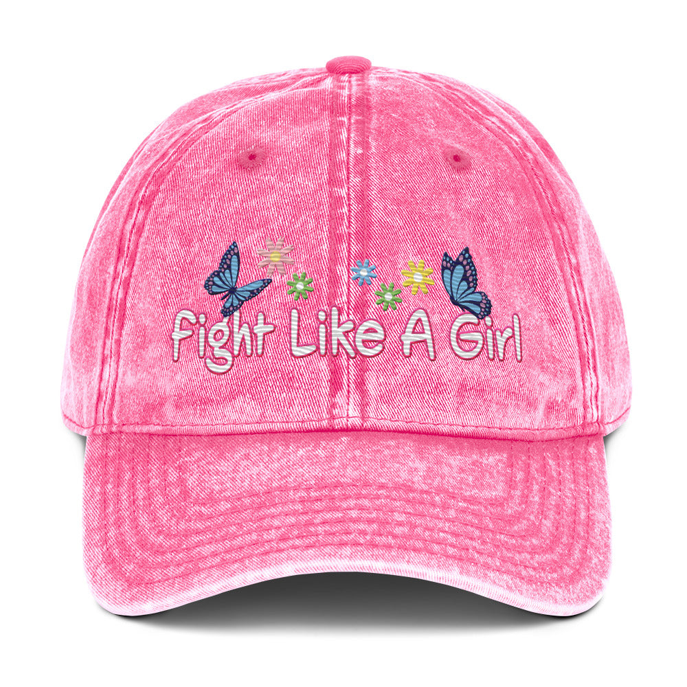 • Embroidered Vintage Cotton Twill Cap 'Fight Like A Girl'