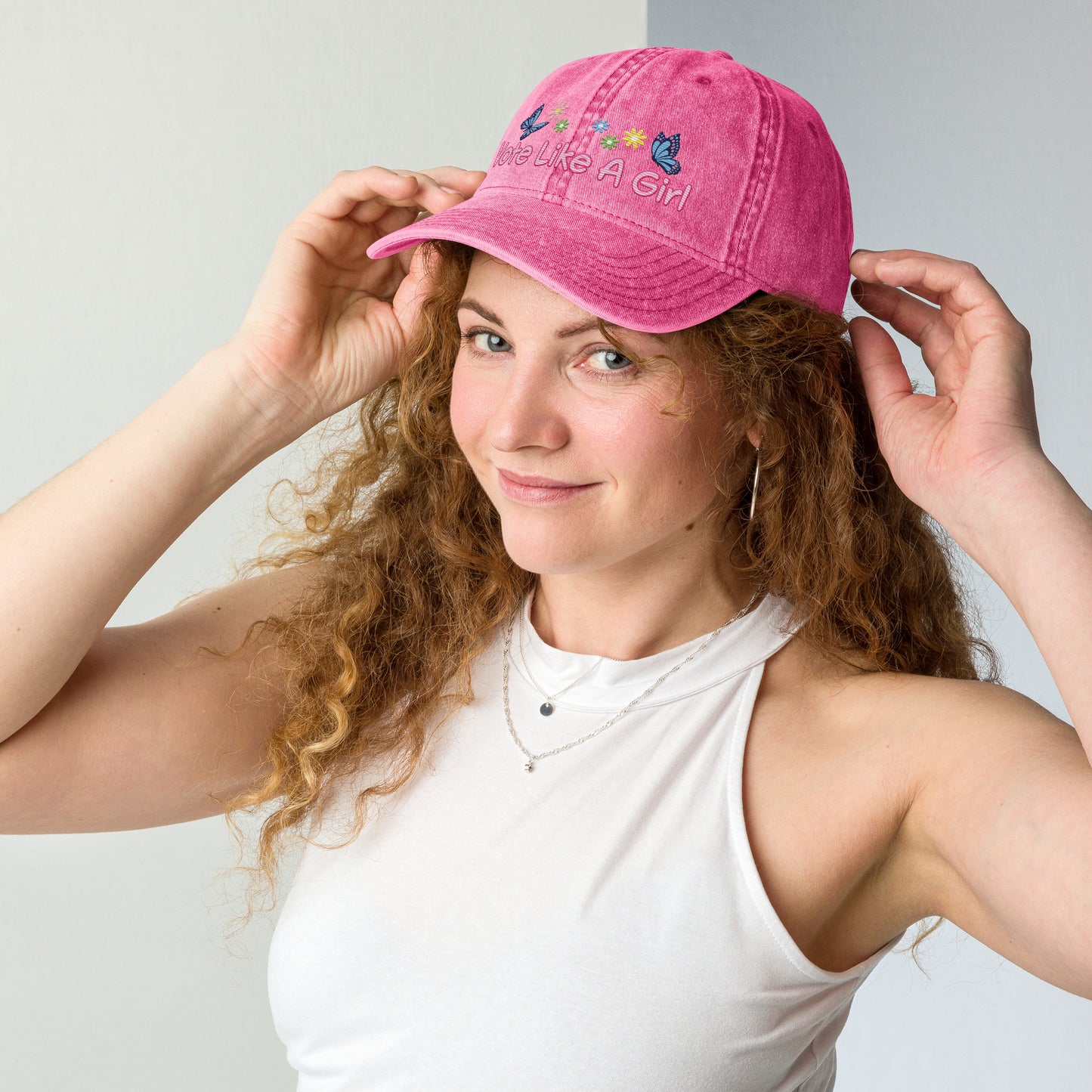 • Embroidered Vintage Cotton Twill Cap 'Fight Like A Girl'