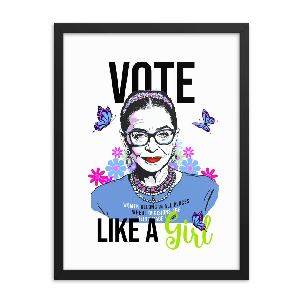 • Framed Poster Ruth Bader Ginsburg 'Vote Like a Girl'