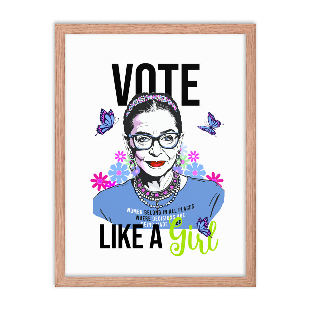 • Framed Poster Ruth Bader Ginsburg 'Vote Like a Girl'